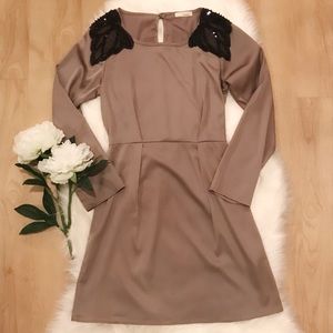 ✨Everly Tan Dress with Embellished Shoulders✨